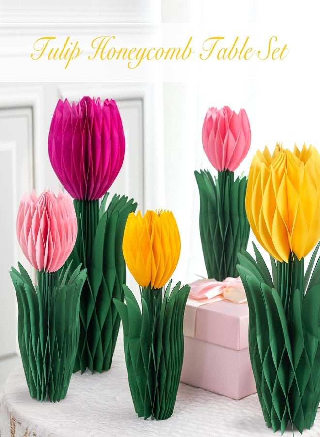 PAPER JAZZ 8 PCS Tulip Flower Centerpieces for Tables,Garden Party Centerpiece Decorations,Paper Flower Tulip Honeycomb Decor Spring Home Decoration for Office Pink Yellow Decor Summer. - Image 3